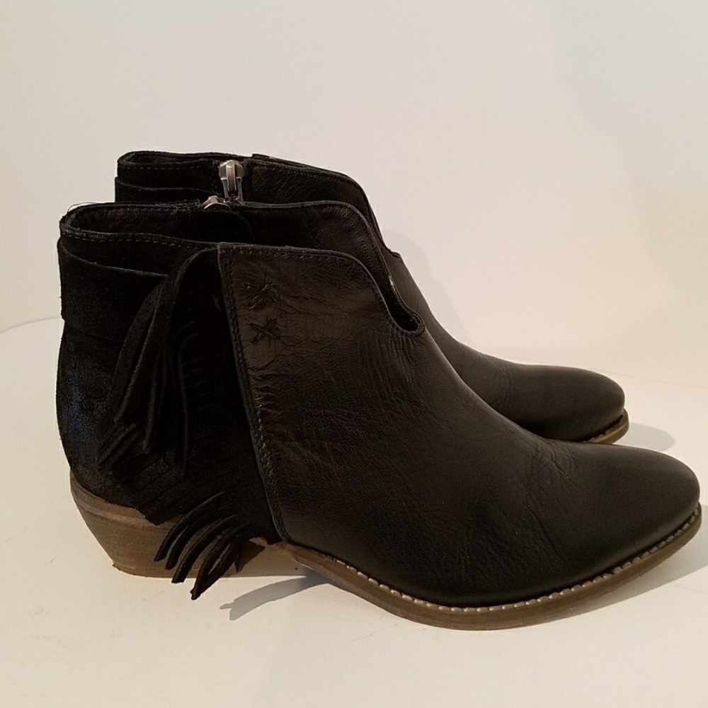 Diba True Pony Up Fringed Black Ankle Boots